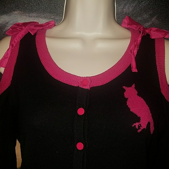 Too Fast Mythical Bird Tree Cardigan Cold Shoulder Pink Bows Owl Long Sleeve - Picture 5 of 8